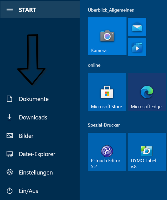 Liste Startmenü